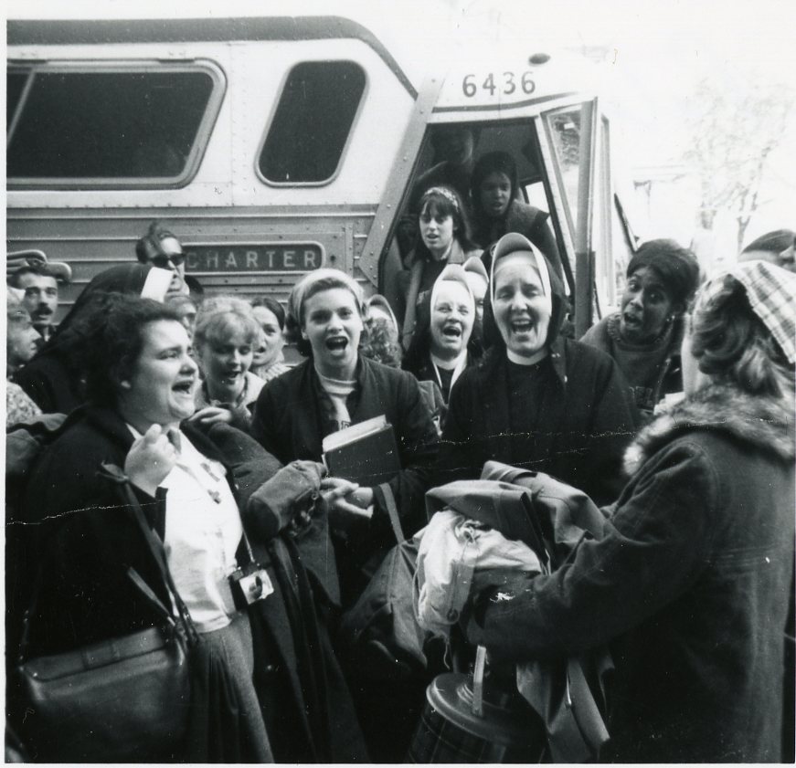 Mundelein students and faculty returning from Freedom March in Selma, Alabama, 1965